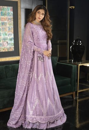 Elegant Luxury Work Unstitched Wedding Partywear  Dress Purple Frock Dress Nikha Walima Engagement Mehndi Mayon Dress