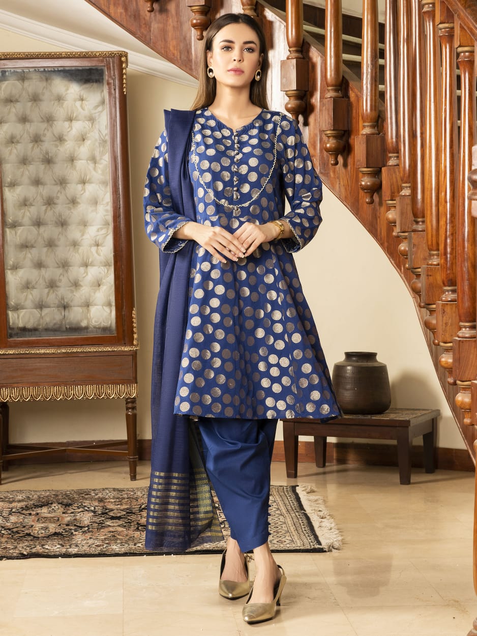 Limelight Printed Jacquard Suits Unstitched 3 Piece Ll21s U 1109 Navy Blue Summer Collection Bushra Zahoor S