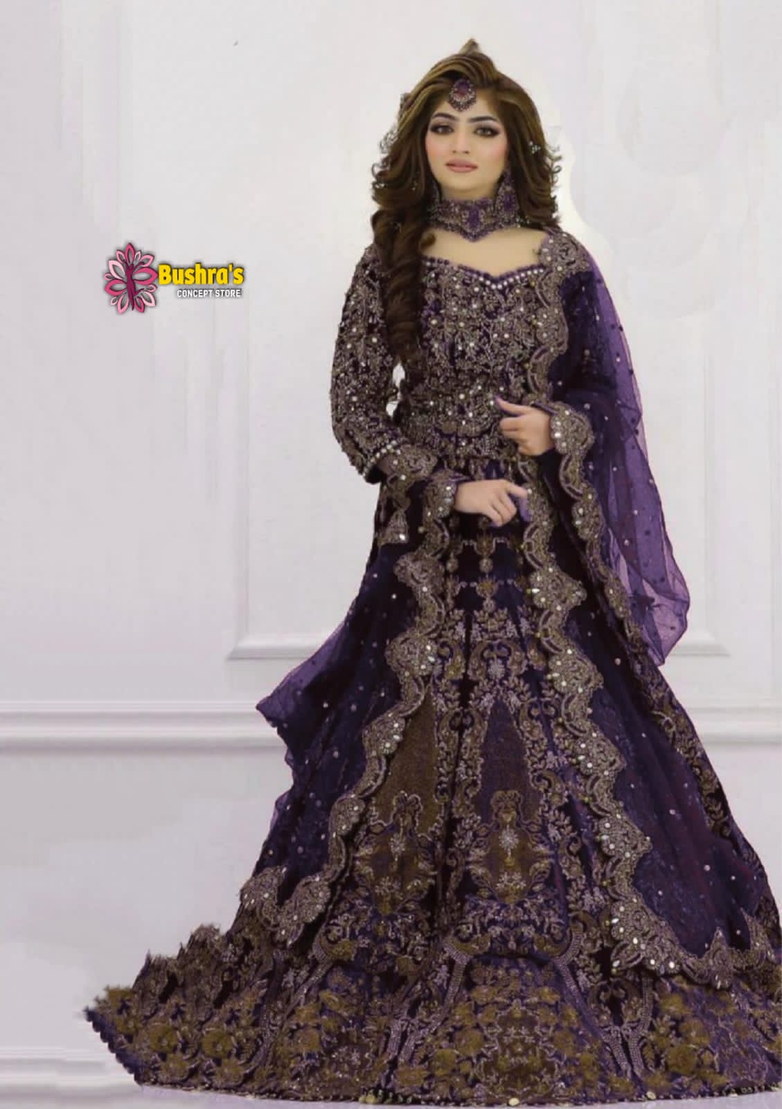 Luxury Heavy work Unstitched Net Wedding Desinger Maroon Dress with Net  Embroidered Dupatta – Bushra Zahoor's
