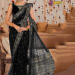 Luxury Work Unstitched Wedding Partywear Nikha Walima Engagement Mehndi Mayon Black Saree Dress