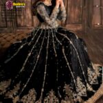 Luxury Work Unstitched Wedding Partywear Nikha Walima Engagement Mehndi Mayon Black Frock Maxi Dress