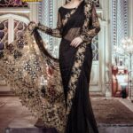 Luxury Work Unstitched Wedding Partywear Nikha Walima Engagement Mehndi Mayon Black Saree Dress