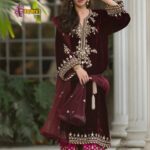 Velvet Luxury Work Unstitched Wedding Partywear Nikha Walima Engagement Mehndi Mayon Maroon Dress