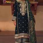 Velevt Luxury Heavy work Unstitched Wedding Desinger Green Dress With Net Embroided Dupatta