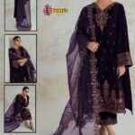Velvet Luxury Heavy work Unstitched Wedding Desinger purple Dress with Organza Embroidered Dupatta