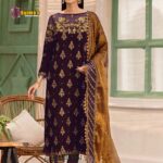 Velvet Luxury Heavy work Unstitched Wedding Desinger Dress With Net Embroided Dupatta