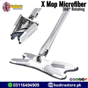 Rotating X Mop Flat Microfiber Floor Mop with 360° Squeeze System and Replaceable Cloth Heads