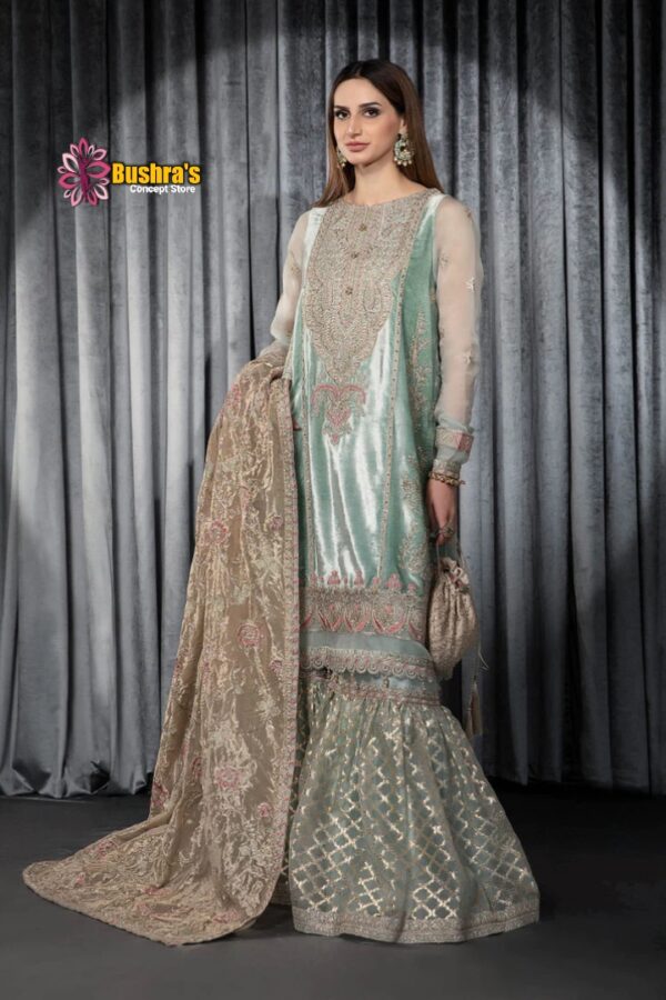 Luxury heavy work Organza unstitched wedding Designer Dress with heavy sequence embroidery Dupatta