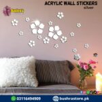 Silver Set Wall Stickers Fancy 3d Floral Sticky Mirror Wall Decals Colorfast Acrylic Wall Stickers – 20 X Wall Flower Stickers