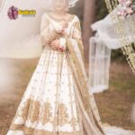Luxury heavy work unstitched wedding Designer Net white Frock Maxi Dress with Net Embroidered Dupatta
