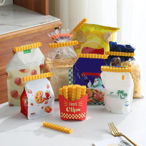 12pcs Set Creative French Fries Bag Sealer With Holder Fridge Magnet Bag Clips Food Seal Clip Keep Fresh Snack Sealing Clamp