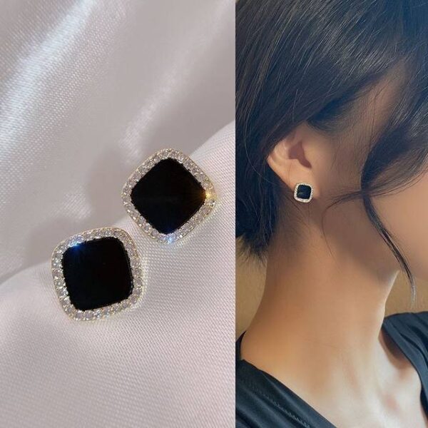 Black Small Square Earrings for Women Party Wedding Engagement Jewelry