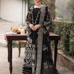 Luxury Lawn heavy embroidered Unstitched Designer black Dress with Organza embroidered Dupatta