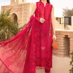 Luxury Lawn cotton Chikankari Unstitched Designer Red maroon Dress with SILK Dupatta