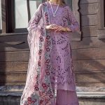 Luxury Lawn cotton Chikankari Unstitched Designer Purple Dress with KHADI NET Dupatta