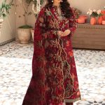 Swiss Lawn Unstitched Designer Maroon Dress with Organza Dupatta