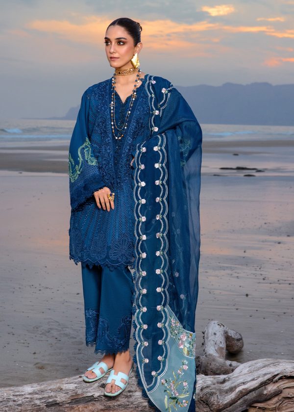 Chikankari heavy embroidered Lawn Unstitched Designer blue summer Dress with Embroidered Dupatta