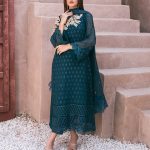 Luxury Heavy work Unstitched 
Chiffon Wedding Desinger Teal color Dress With Embroidered Dupatta