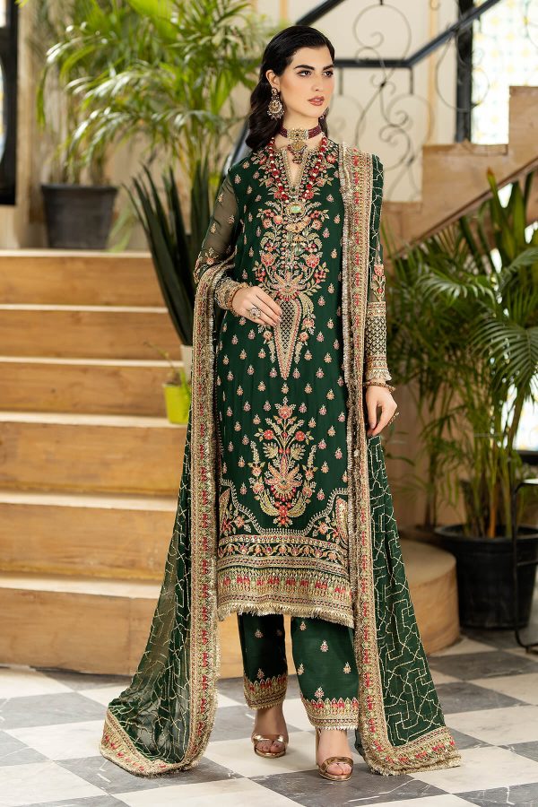 Luxury Heavy work Unstitched 
chiffon Wedding green Dress With chiffon Embroidered Dupatta