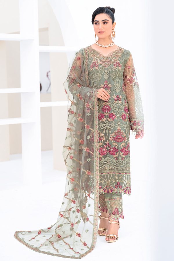 Luxury Heavy work Unstitched 
chiffon Wedding Dress With Net Embroidered Dupatta