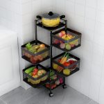 Multi-Layer Kitchen Rack Storage Rack Vegetable and Fruit Basket Trolley Multi-Functional Kitchen Storage Rack
 Black 5 Layer