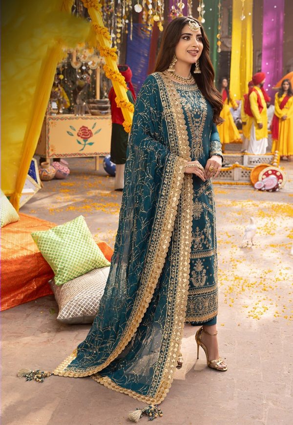 Luxury Heavy work Unstitched 
chiffon Wedding Dress With Embroidered Dupatta