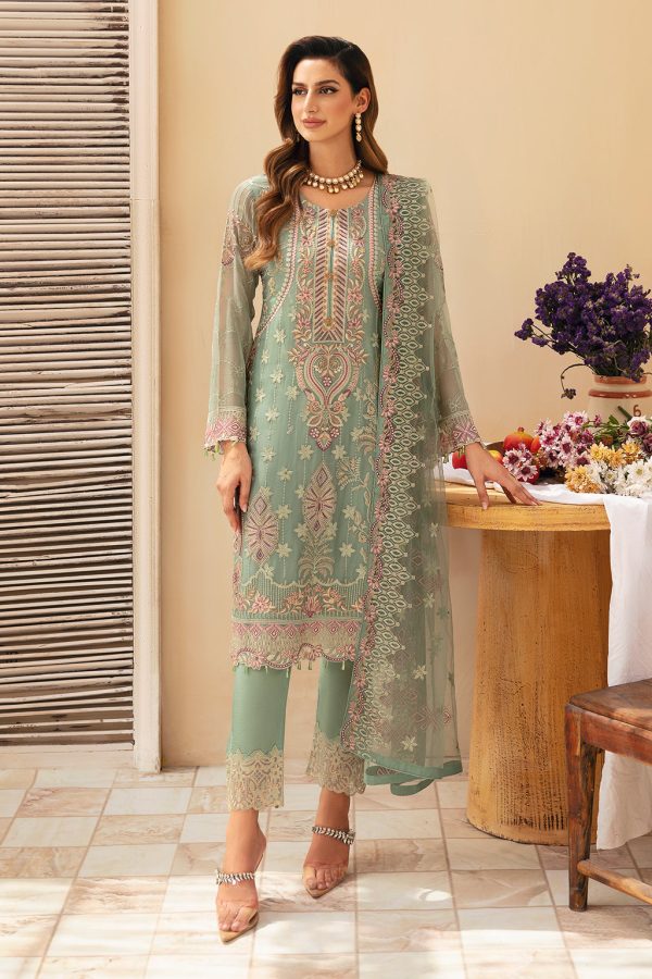 Luxury Heavy work Unstitched chiffon Wedding Dress With Embroidered Dupatta