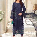 Summer Luxury Lawn Unstitched Navy Blue Dress with Organza heavy Embroidered Dupatta