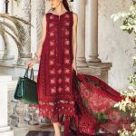 Summer Luxury cotton Unstitched Red Maroon Dress with Digital Printed Silk Dupatta