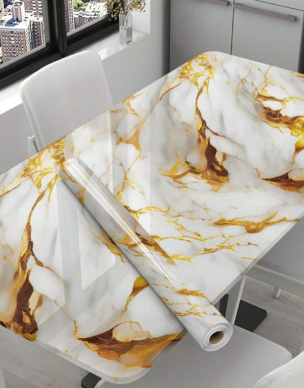 White Marble Wallpaper with Golden Line Self Adhesive and Waterproof Wallpaper for Kitchen and Home Decoration