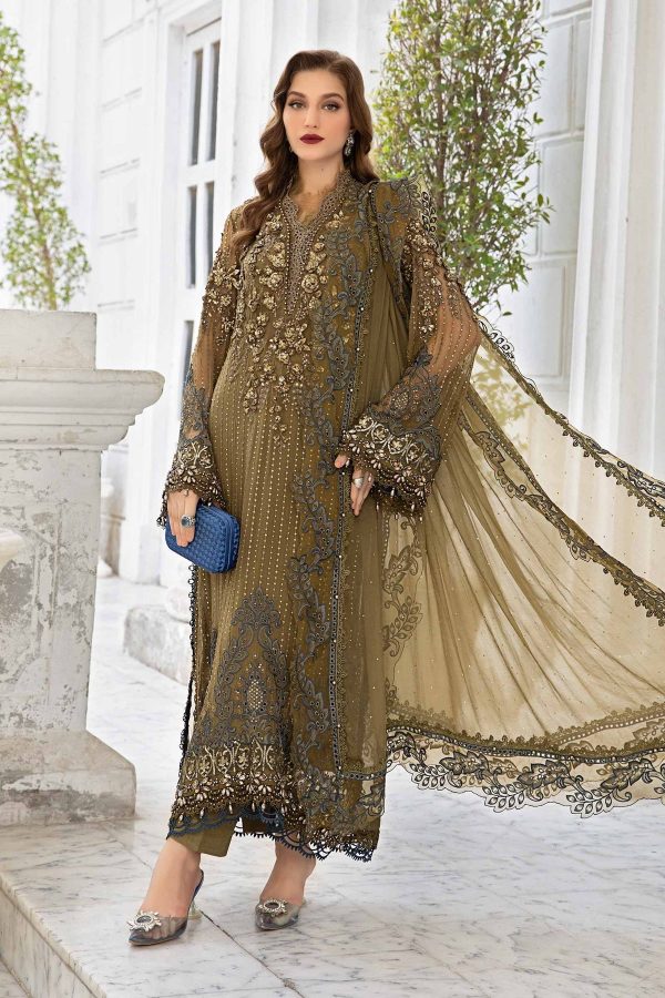 Luxury Heavy work Unstitched Chiffon Wedding Dress With Chiffon Embroidered Dupatta