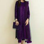 Elegant Luxury Work Unstitched Wedding Partywear Nikha Walima Engagement Mehndi Mayon Dark purple Dress