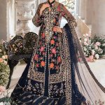 Elegant Luxury Work Unstitched Wedding Partywear Nikha Walima Engagement Mehndi Mayon Navy Blue Dress