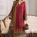Elegant Luxury Work Unstitched Wedding Partywear Nikha Walima Engagement Mehndi Mayon Maroon Dress