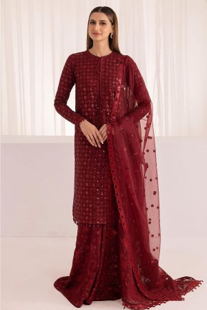 Elegant Luxury Work Unstitched Wedding Partywear Nikha Walima Engagement Mehndi Mayon Maroon Dress