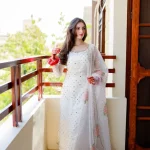 Elegant Luxury Work Unstitched Wedding Partywear Nikha Walima Engagement Mehndi Mayon white Dress