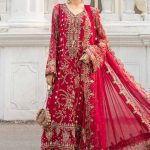 Elegant Luxury Work Unstitched Wedding Partywear Nikha Walima Engagement Mehndi Mayon Red Maroon Dress