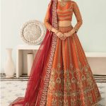Elegant Luxury Work Unstitched Wedding Partywear Nikha Walima Engagement Mehndi Mayon Orange Frock Maxi Dress