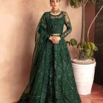 Elegant Luxury Work Unstitched Wedding Partywear Nikha Walima Engagement Mehndi Mayon Green Frock Maxi Dress