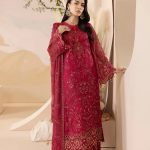 Elegant Luxury Work Unstitched Wedding Partywear Nikha Walima Engagement Mehndi Mayon Maroon Dress