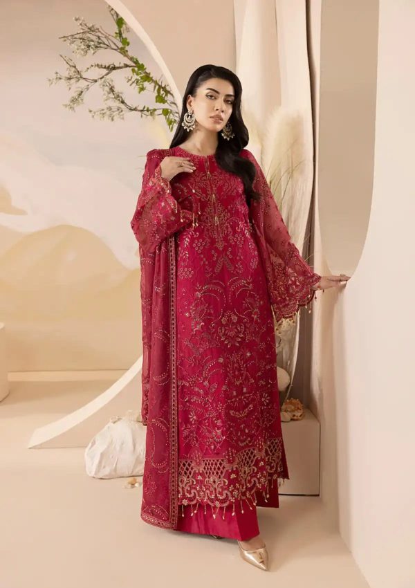 Elegant Luxury Work Unstitched Wedding Partywear Nikha Walima Engagement Mehndi Mayon Maroon Dress