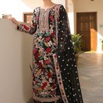 Elegant Luxury Work Unstitched Wedding Partywear Nikha Walima Engagement Mehndi Mayon Multi Black Dress