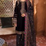 Elegant Velvet Luxury Work Unstitched Wedding Partywear Nikha Walima Engagement Mehndi Mayon Black Dress