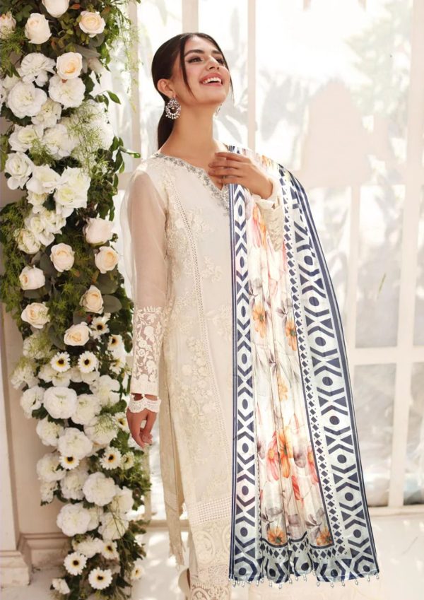 Elegant Luxury Work Unstitched Wedding Partywear Nikha Walima Engagement Mehndi Mayon off-white Dress