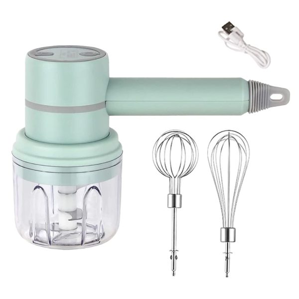 Wireless Food Mixer 3 Speed Handheld Electric Egg Beater Garlic Baking Mixer Multifunctional Food Processor Green