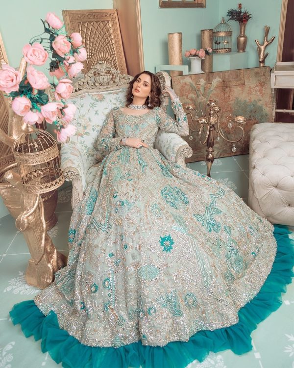 Elegant Luxury Work Unstitched Wedding Partywear Frock Maxi Nikha Walima Engagement Mehndi Mayon Dress