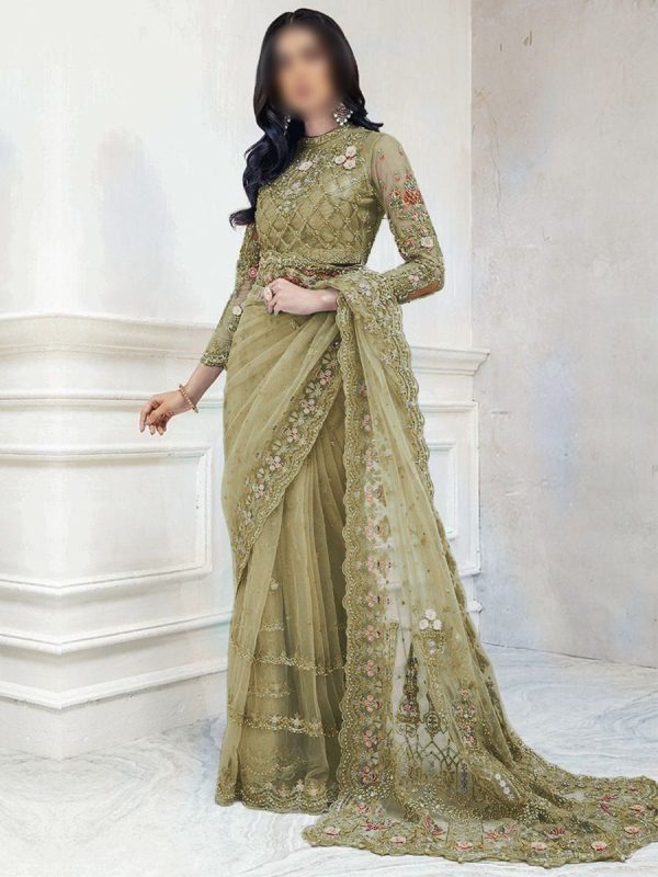 Elegant Luxury Work Unstitched Wedding Partywear Nikha Walima Engagement Mehndi Mayon Saree Dress