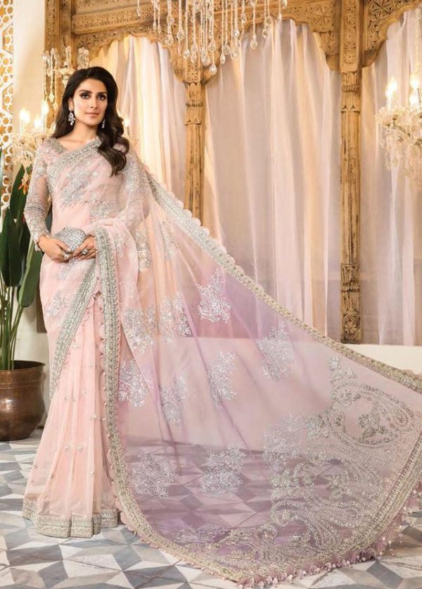 Elegant Luxury Work Unstitched Wedding Partywear Saree Dress Nikha Walima Engagement Mehndi Mayon Dress