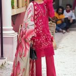 Elegant Luxury Embroidered Lawn Radish Red Chikankari Summer Dress
