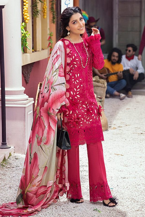 Elegant Luxury Embroidered Lawn Radish Red Chikankari Summer Dress